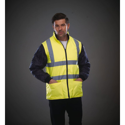 Hi-Vis Quilted Jacket with Detachable Sleeves